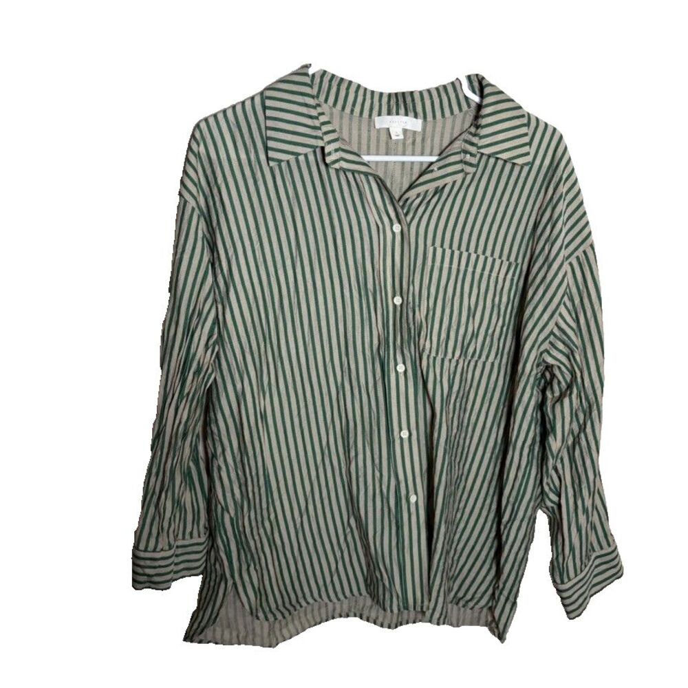 Allirow Blouse Women's Large Striped Button Up 3/4 Sleeve Collared Top Shirt